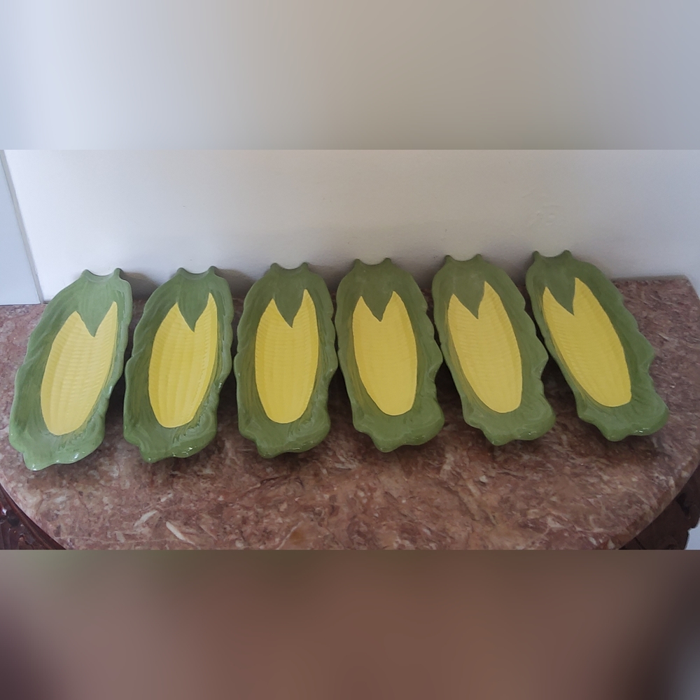 Vintage Ceramic Corn On Cob Plate Set of 6 Serving Platter